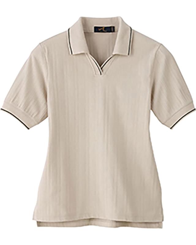 LADIES' VARIEGATED RIBBON PIQUE JOHNNY COLLAR POLO LADIES' VARIEGATED RIBBON PIQUE JOHNNY COLLAR POLO