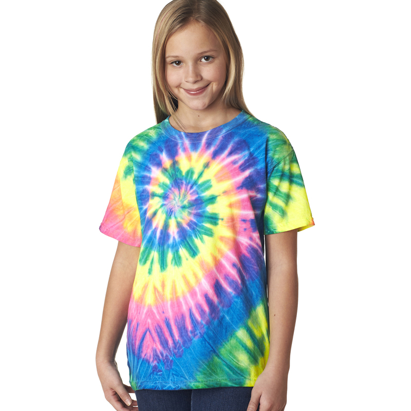 Youth Neon Spiral Rainbow Pigment-Dyed Tee