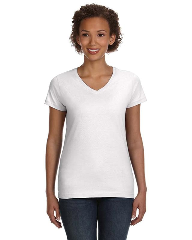 Ladies' Fine Jersey V-Neck Longer Length T-Shirt