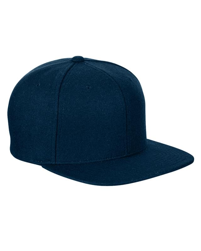 Adult 6-Panel Melton Wool Structured Flat Visor Classic Snapback Cap