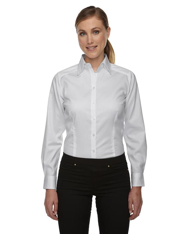 Ladies' Wrinkle-Free Two-Ply 80's Cotton Taped Stripe Jacquard Shirt Ladies' Wrinkle-Free Two-Ply 80's Cotton Taped Stripe Jacquard Shirt