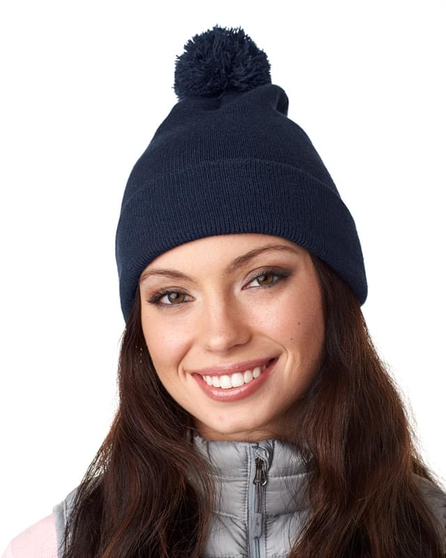 Adult Knit Pom-Pom Beanie with Cuff