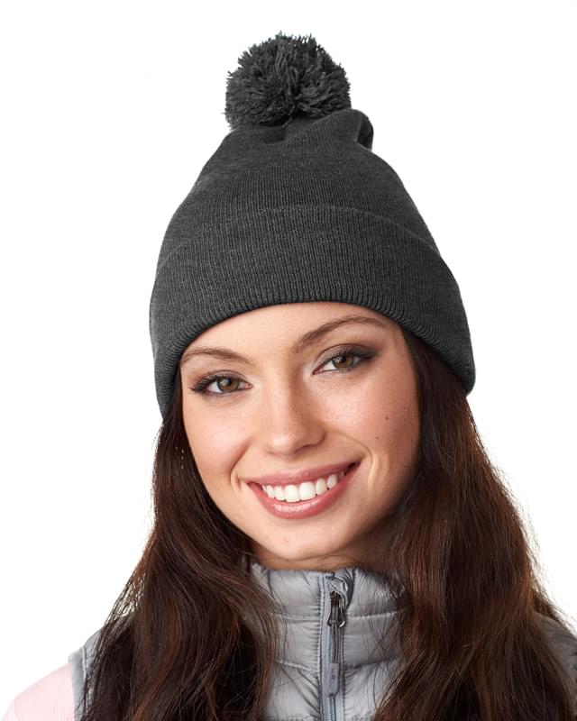 Adult Knit Pom-Pom Beanie with Cuff