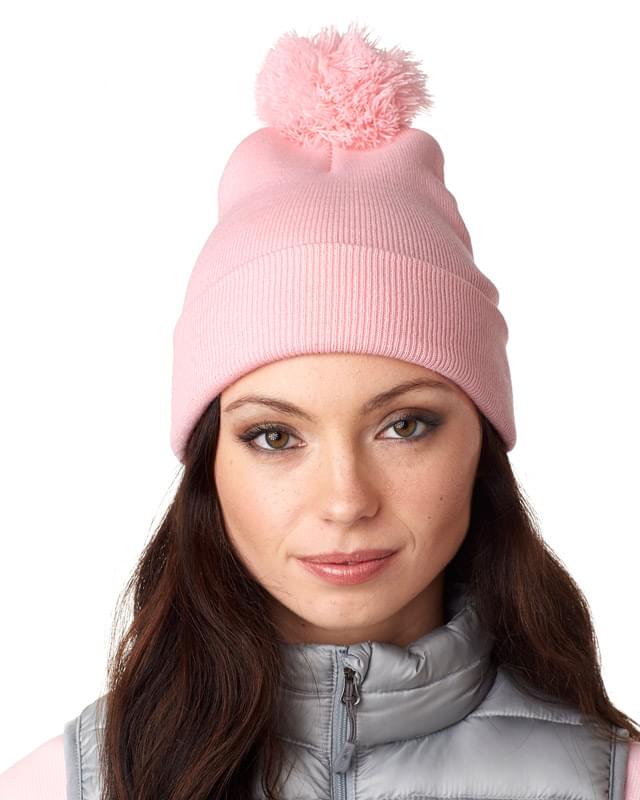 Adult Knit Pom-Pom Beanie with Cuff