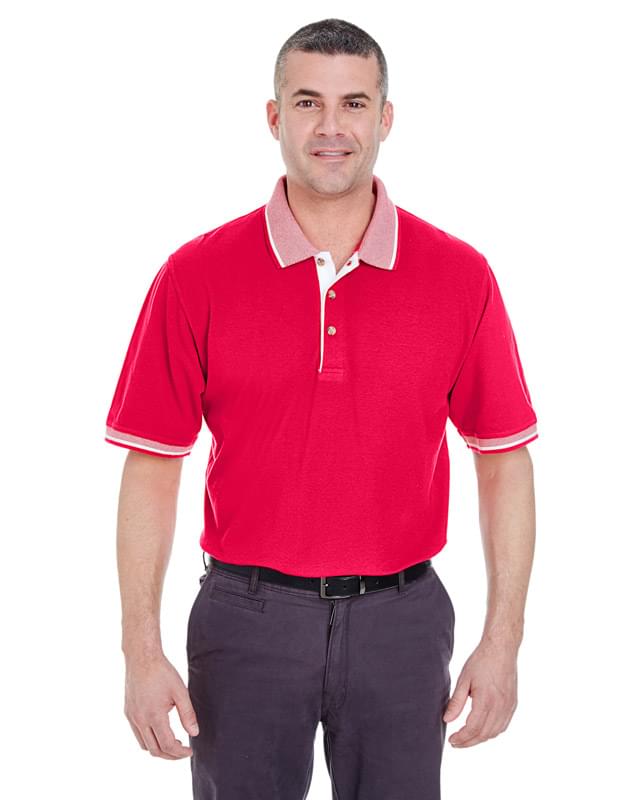 Adult Color-Body Classic Piqu Polo with Contrast Multi-Stripe Trim