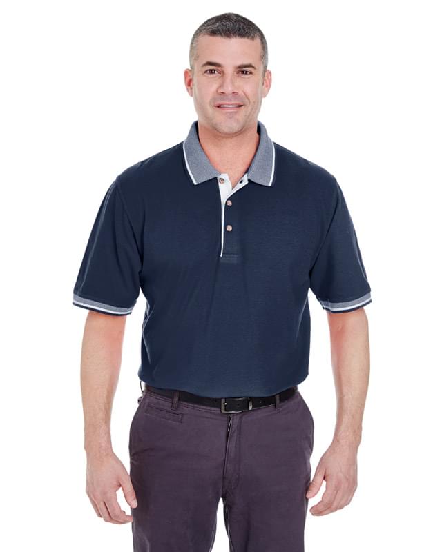 Adult Color-Body Classic Piqu Polo with Contrast Multi-Stripe Trim