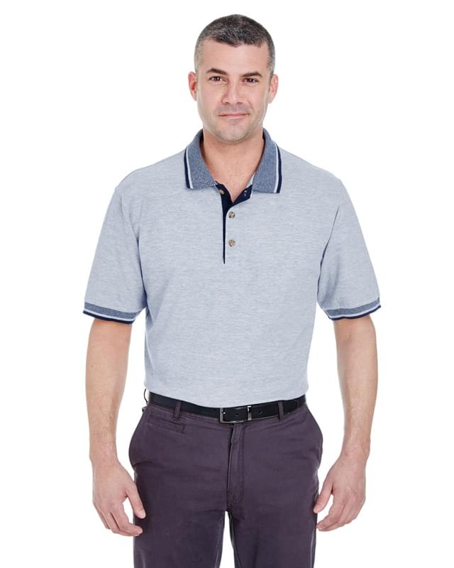 Adult Color-Body Classic Piqu Polo with Contrast Multi-Stripe Trim