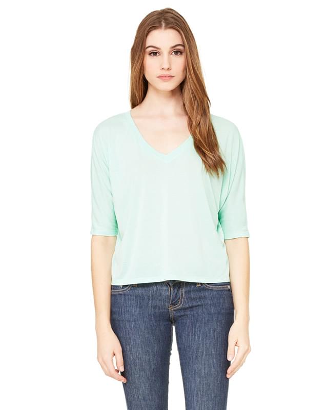 Ladies' Flowy Boxy Half-Sleeve V-Neck T-Shirt
