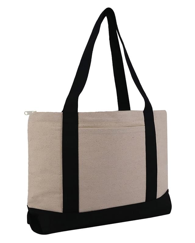 Large Zippered Cotton Canvas Tote