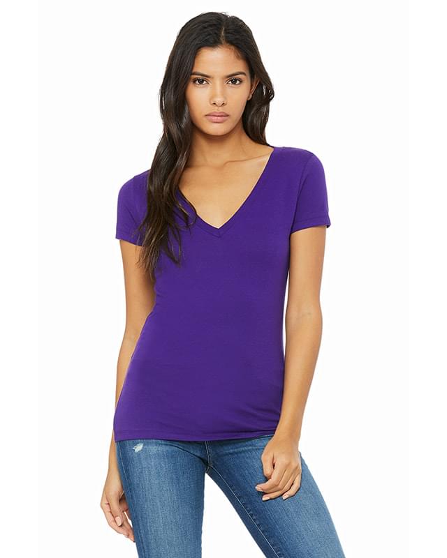 Ladies' Jersey Short-Sleeve Deep V-Neck T-Shirt