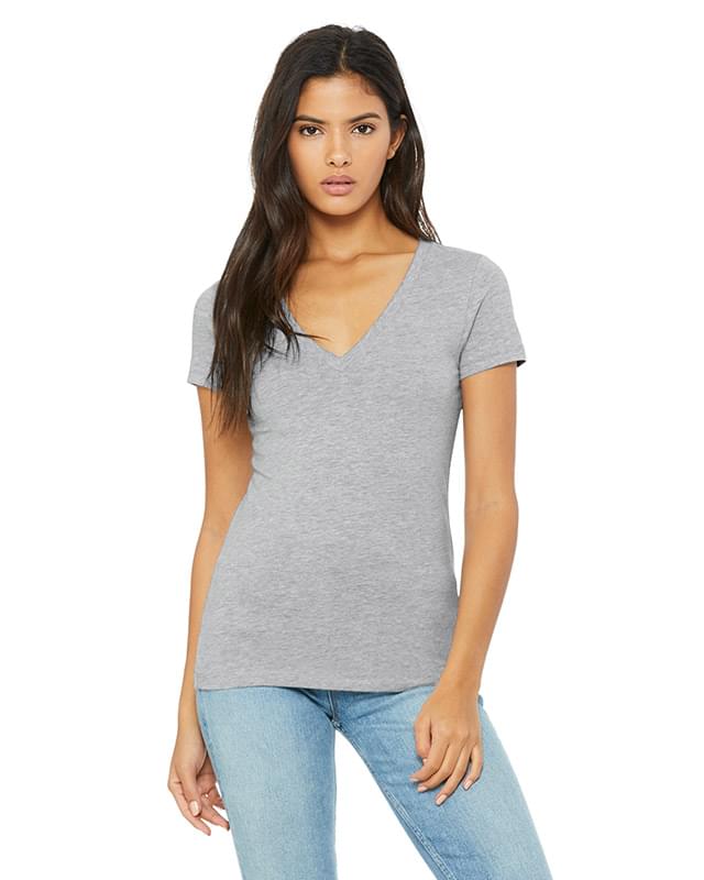 Ladies' Jersey Short-Sleeve Deep V-Neck T-Shirt