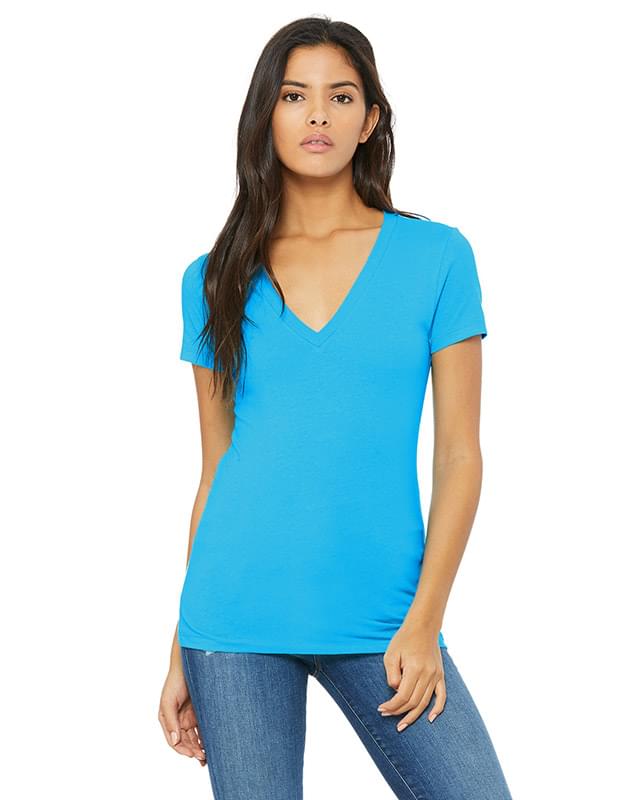 Ladies' Jersey Short-Sleeve Deep V-Neck T-Shirt
