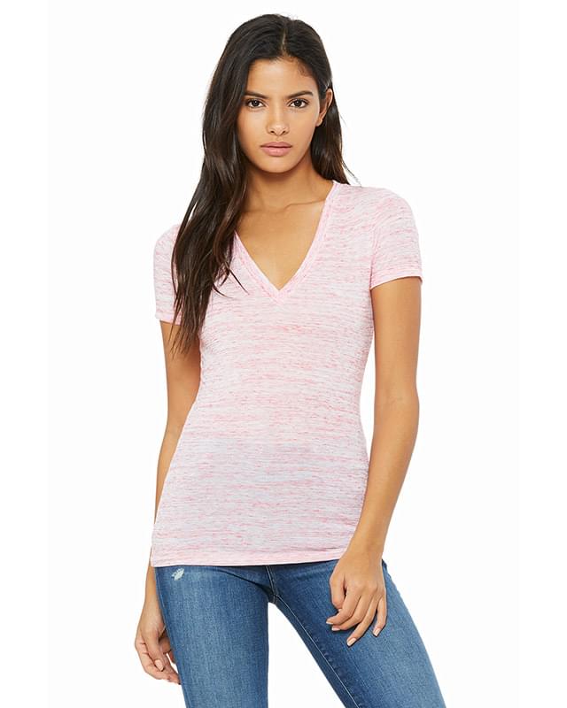 Ladies' Jersey Short-Sleeve Deep V-Neck T-Shirt
