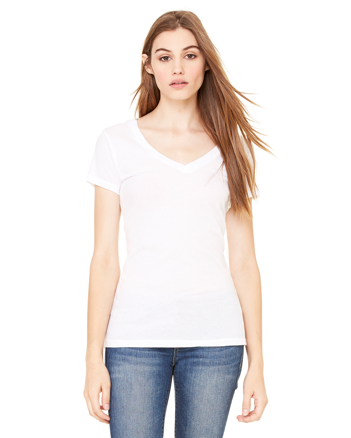 Ladies' Tissue Jersey Short-Sleeve Deep V-Neck T-Shirt