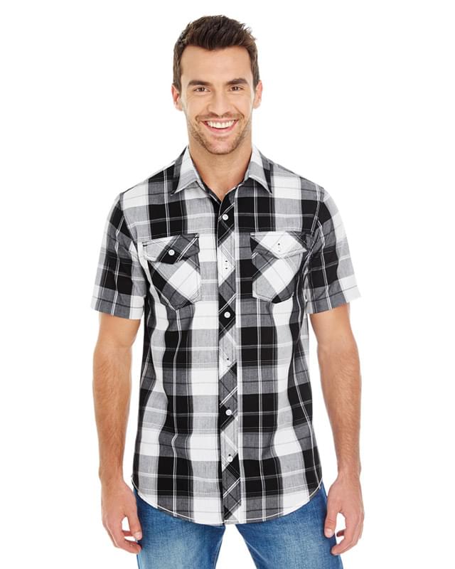 Men's Short-Sleeve Plaid Pattern Woven Shirt