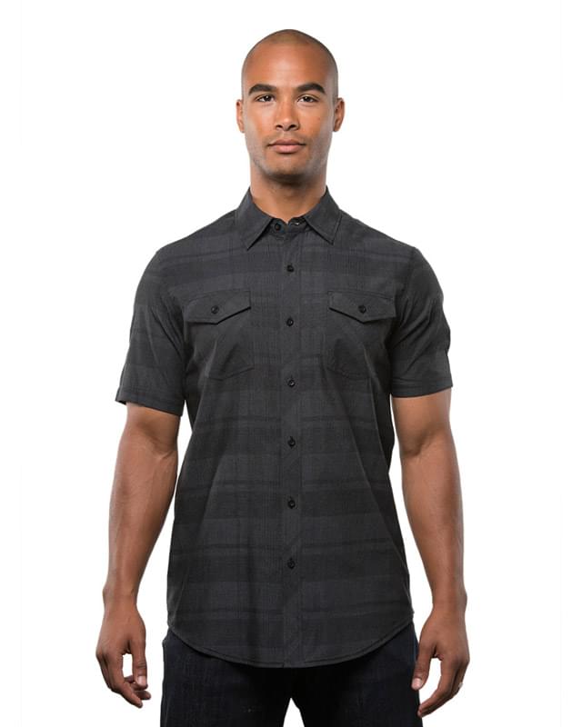 Men's Short-Sleeve Plaid Pattern Woven Shirt