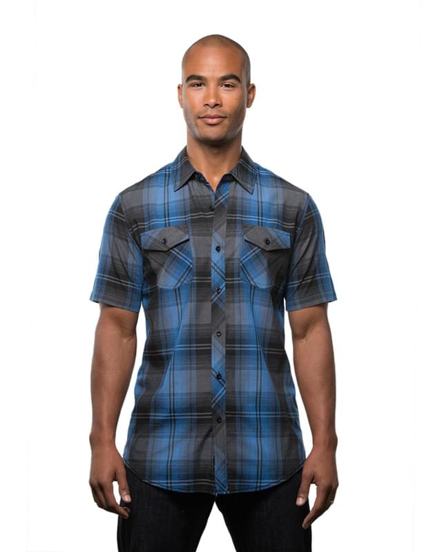 Men's Short-Sleeve Plaid Pattern Woven Shirt