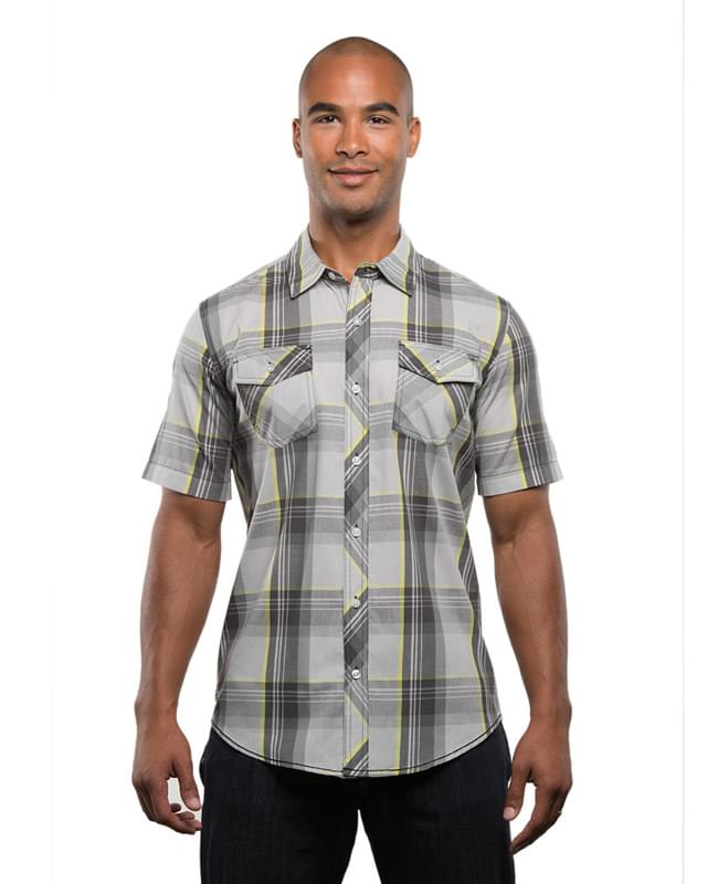 Men's Short-Sleeve Plaid Pattern Woven Shirt