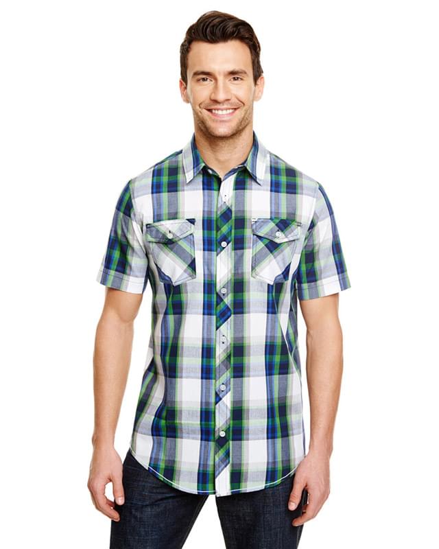 Men's Short-Sleeve Plaid Pattern Woven Shirt