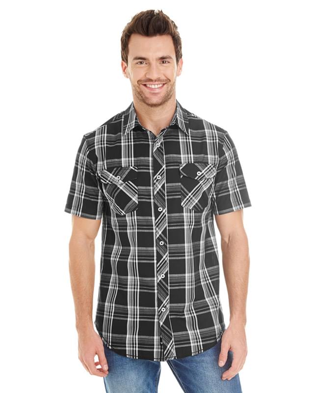 Men's Short-Sleeve Plaid Pattern Woven Shirt