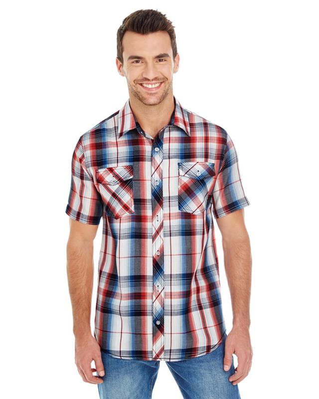 Men's Short-Sleeve Plaid Pattern Woven Shirt
