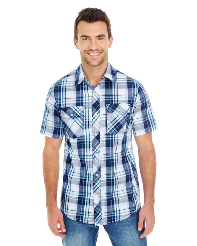 Men's Short-Sleeve Plaid Pattern Woven Shirt