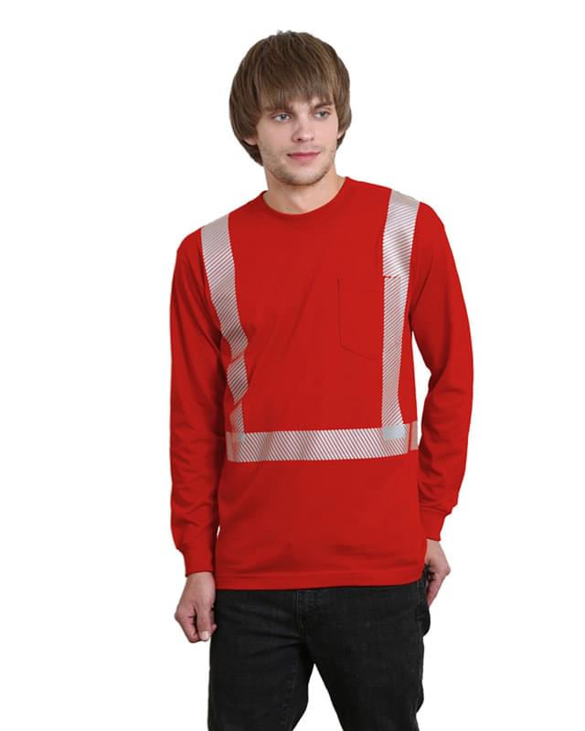 6.1 oz., 100% Cotton Hi-Visibility Segmanted Striping Long-Sleeve Pocket T-Shirt