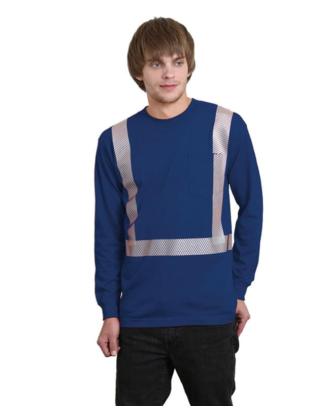 6.1 oz., 100% Cotton Hi-Visibility Segmanted Striping Long-Sleeve Pocket T-Shirt