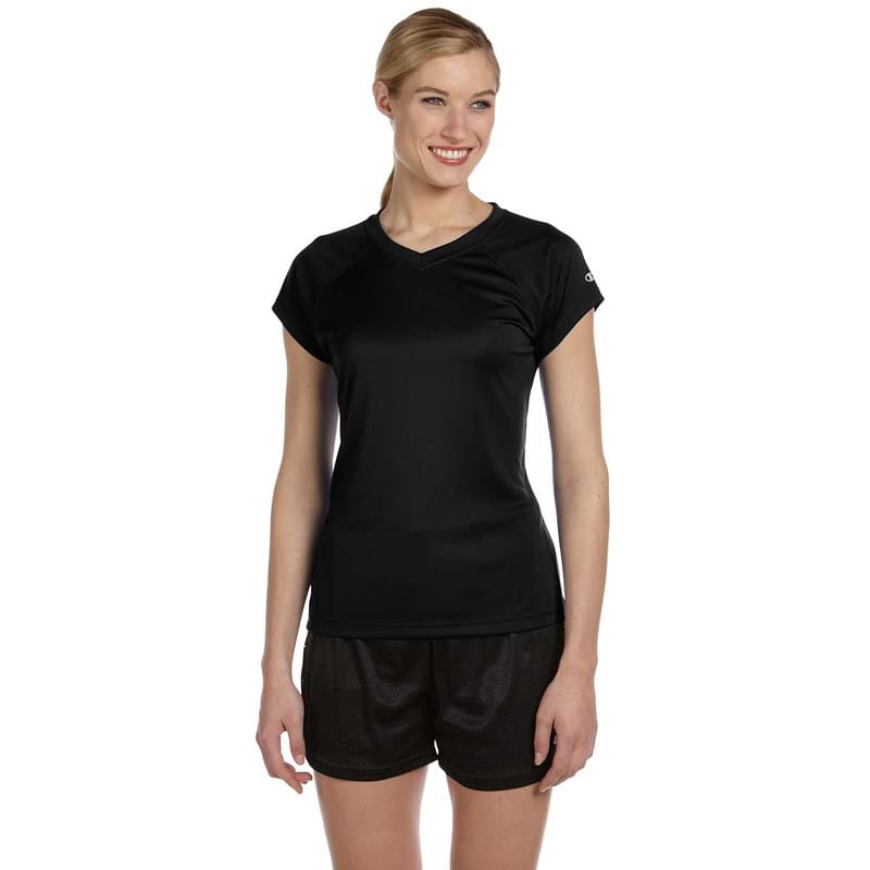 Ladies' 4.1 oz. Double Dry V-Neck T-Shirt