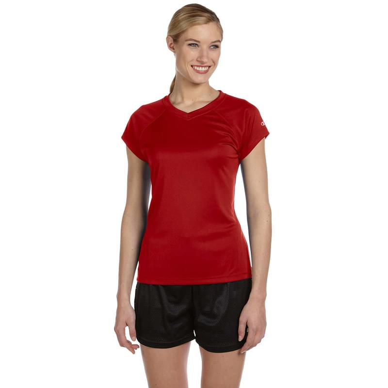 Ladies' 4.1 oz. Double Dry V-Neck T-Shirt