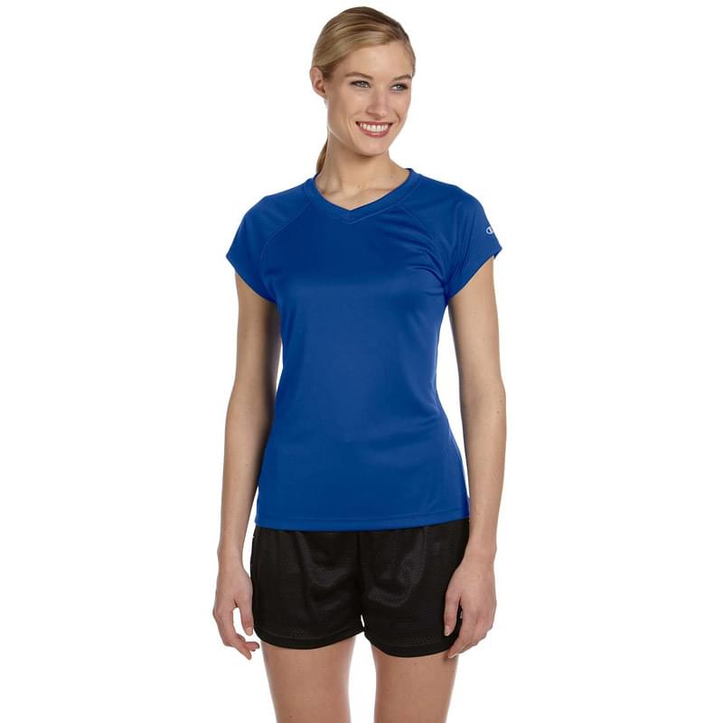 Ladies' 4.1 oz. Double Dry V-Neck T-Shirt
