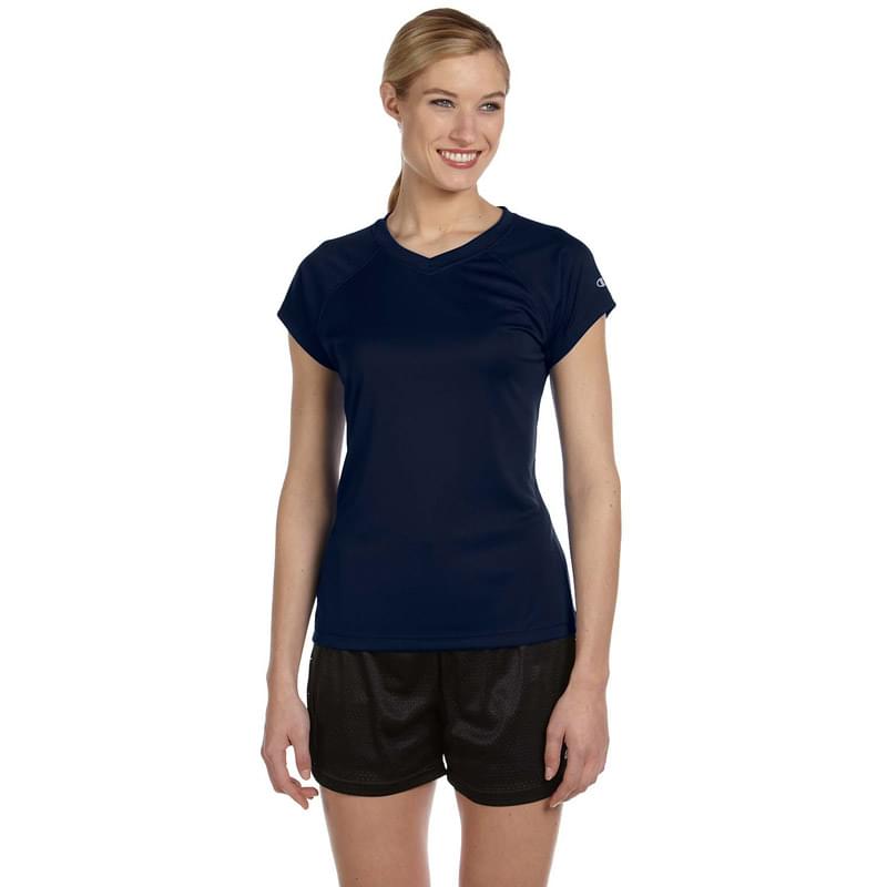 Ladies' 4.1 oz. Double Dry V-Neck T-Shirt