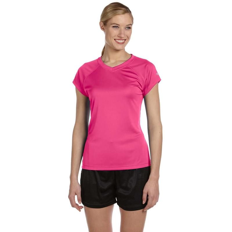 Ladies' 4.1 oz. Double Dry V-Neck T-Shirt