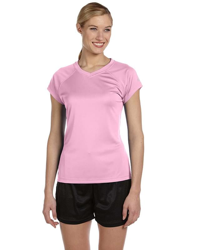 Ladies' 4.1 oz. Double Dry V-Neck T-Shirt