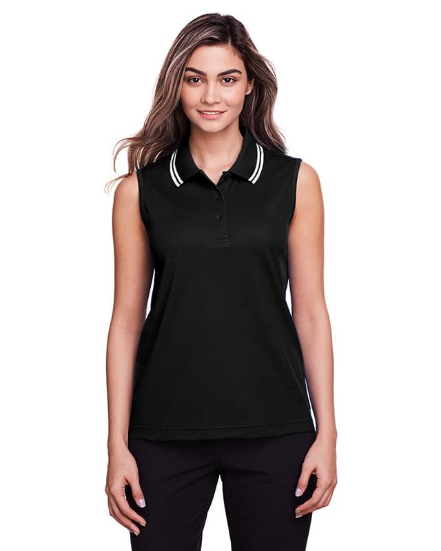 CrownLux Performance??Ladies' Plaited Tipped Sleeveless Polo