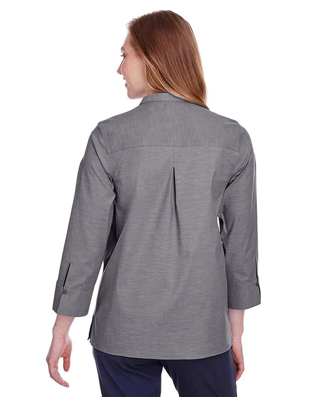 Ladies' Crown Collection Stretch Pinpoint Chambray 3/4 Sleeve Blouse