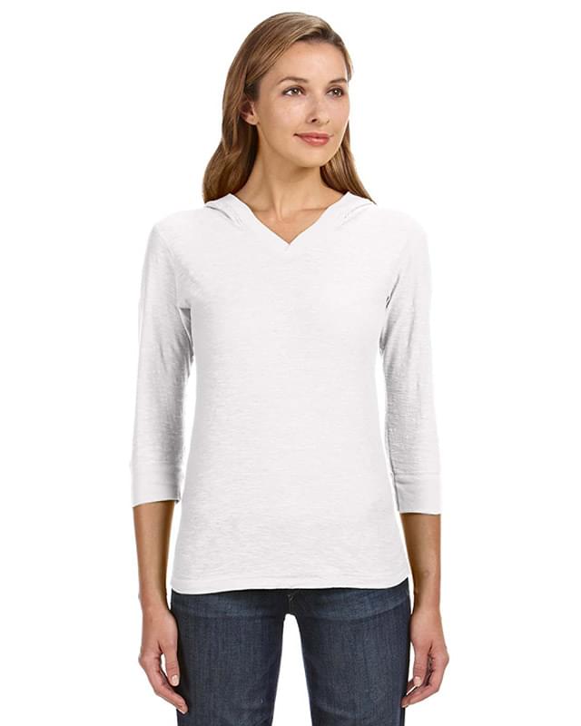 Ladies' 3/4-Sleeve Hooded Slub T-Shirt