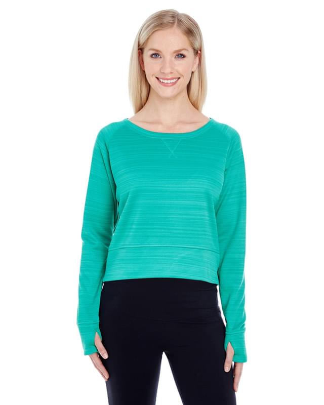 Ladies' Odyssey Striped Poly Fleece Hi-Lo Crew