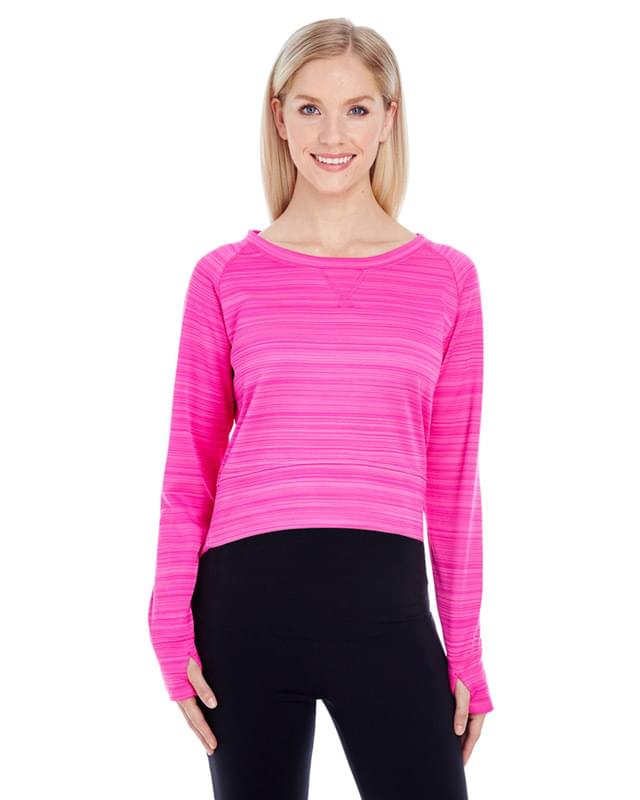 Ladies' Odyssey Striped Poly Fleece Hi-Lo Crew