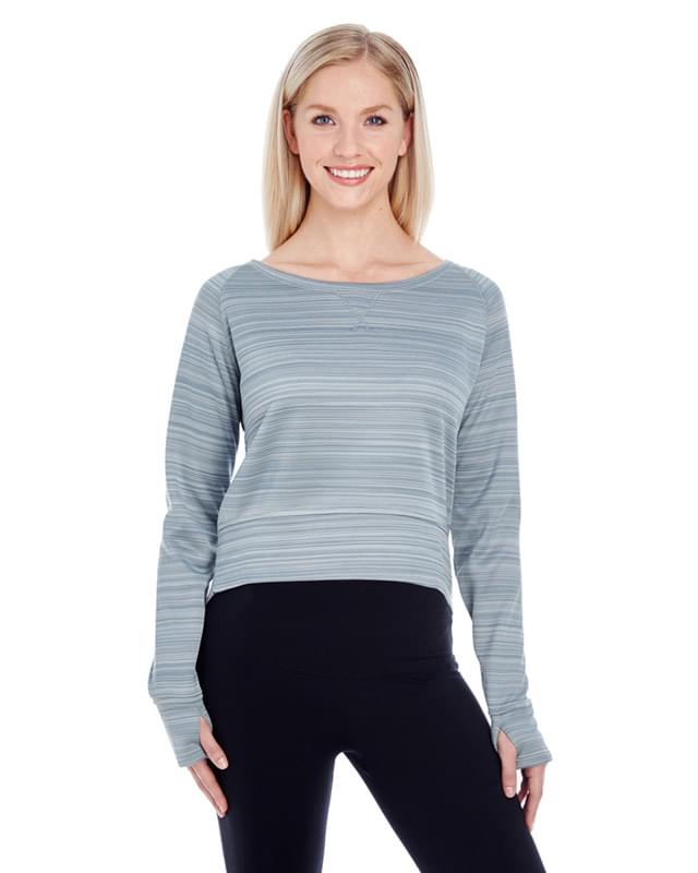 Ladies' Odyssey Striped Poly Fleece Hi-Lo Crew