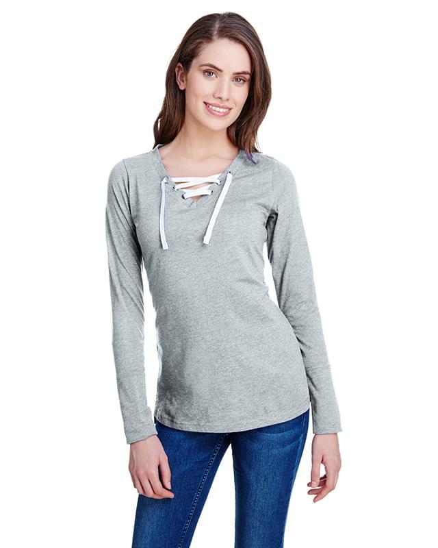 Ladies' Long Sleeve Fine Jersey Lace-Up T-Shirt