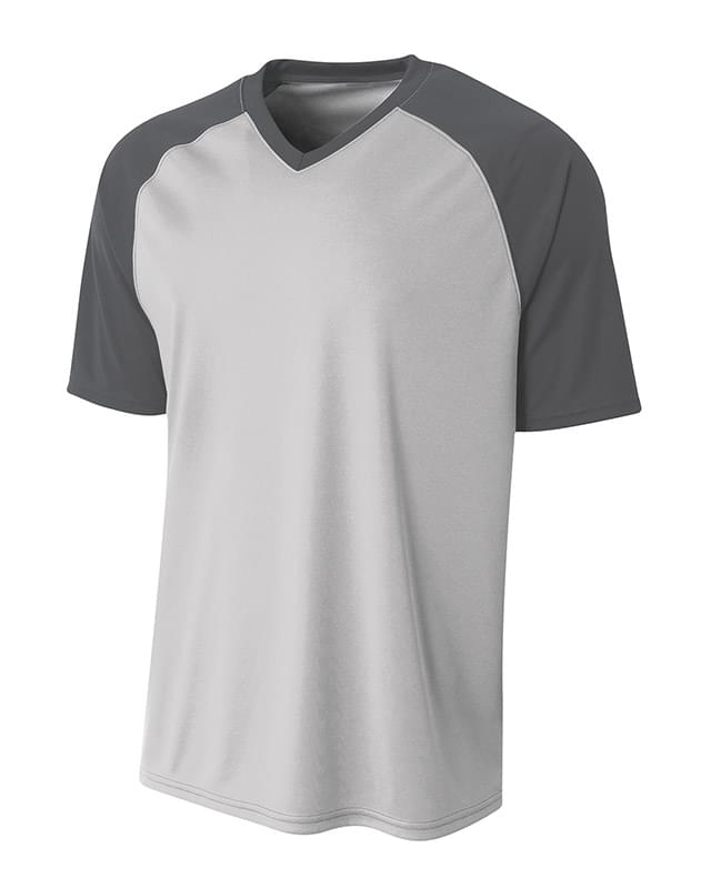 Youth Polyester V-Neck Strike Jersey with Contrast Sleeves