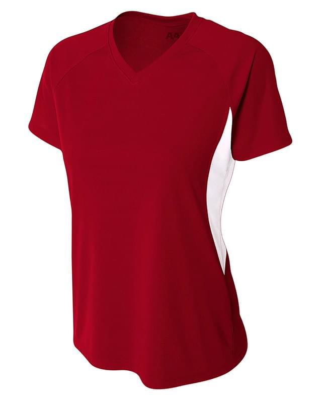 Ladies' Color Block Performance V-Neck T-Shirt