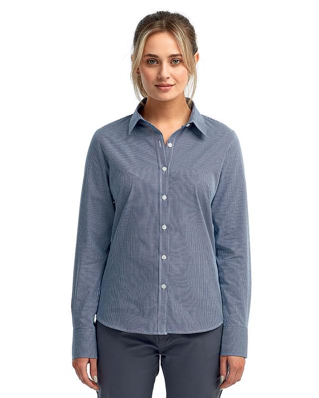 Ladies' Microcheck Gingham Long-Sleeve Cotton Shirt