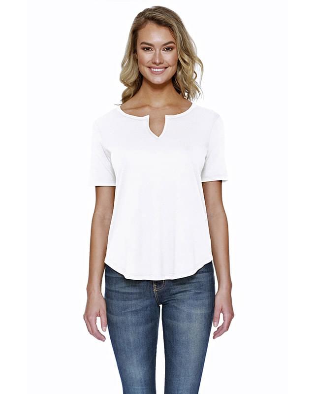 Ladies' 4.3 oz., CVC  Slit V-Neck T-Shirt