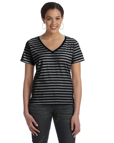 Ladies' Lightweight Striped V-Neck T-Shirt