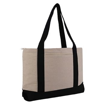 Large Zippered Cotton Canvas Tote